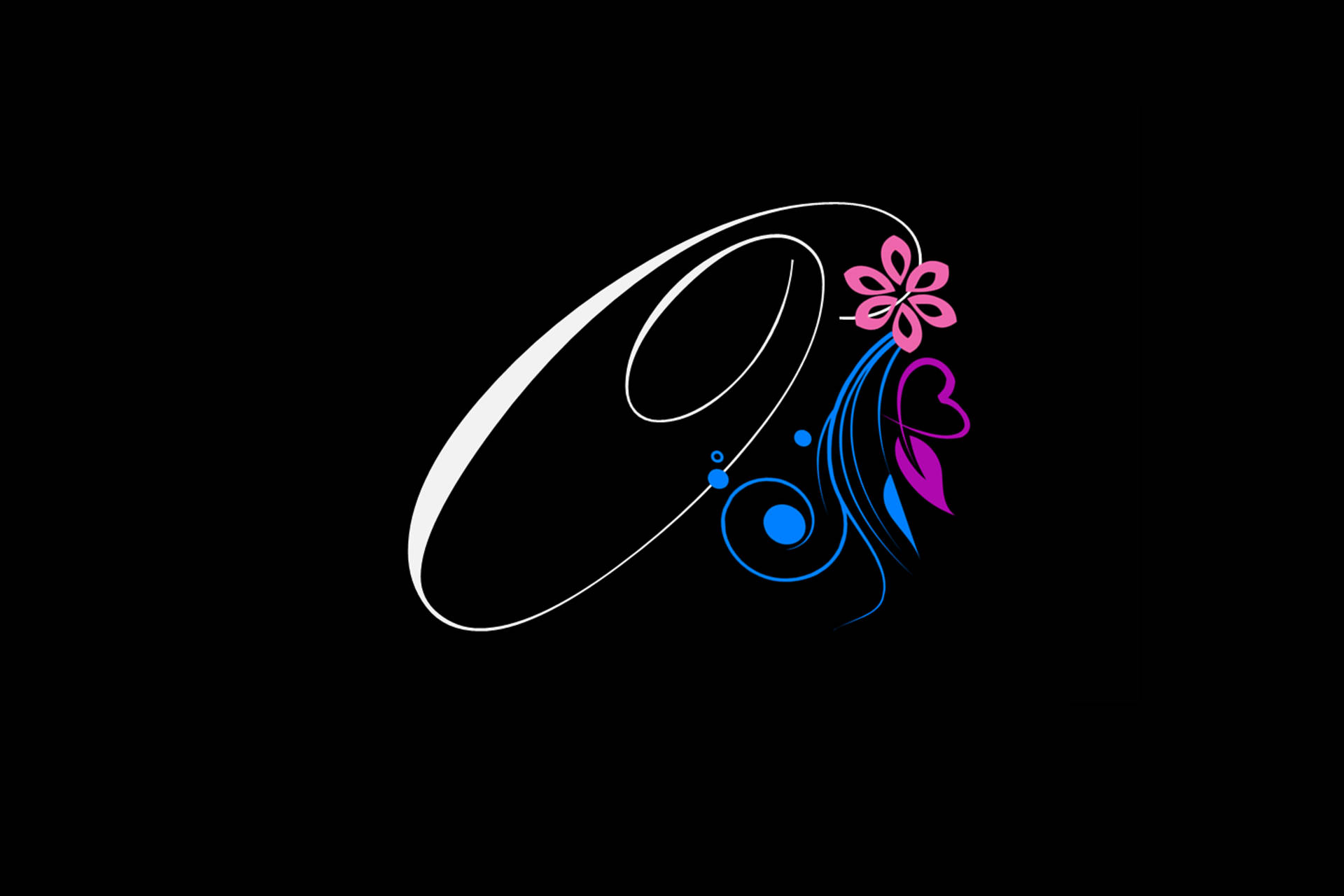 cursive letter o, white letter O, pink flower, Full HD Desktop Wallpaper