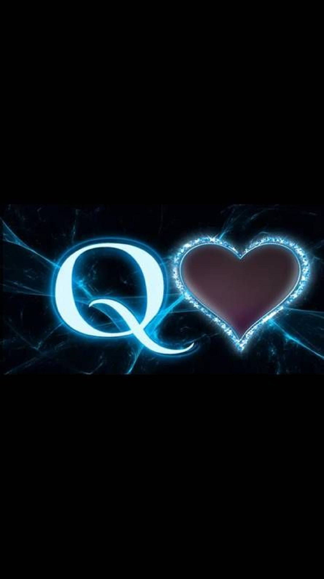 Letter Q, blue heart, glowing blue, Full HD Phone Wallpaper
