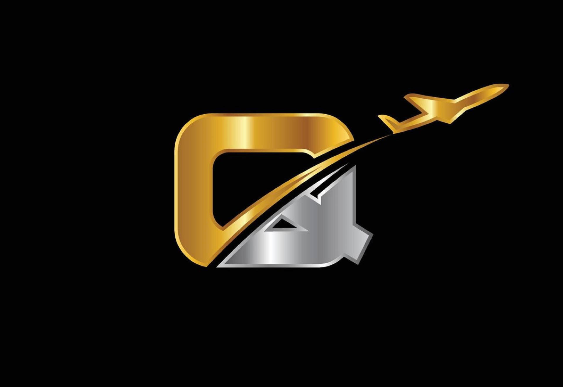 Letter Q, airplane logo, golden, Full HD Desktop Wallpaper