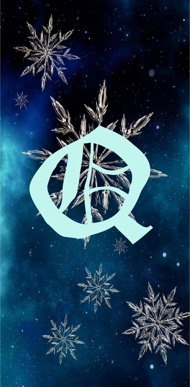 Letter Q, glowing light blue, intricate silver snowflakes, HD Phone Wallpaper