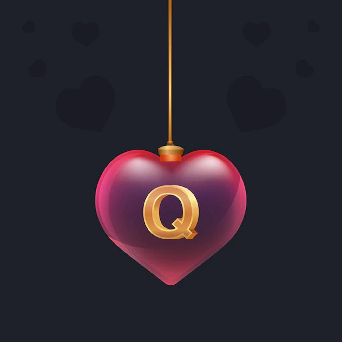 Letter Q, heart pendant, glossy pink, SD Desktop Wallpaper