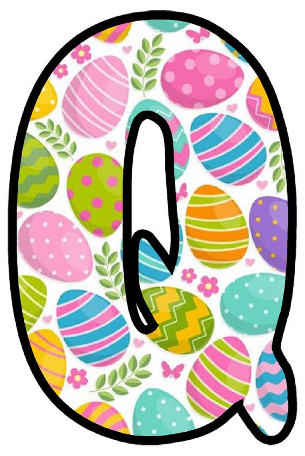 Letter Q, Easter eggs, flowers, Full HD Phone Wallpaper