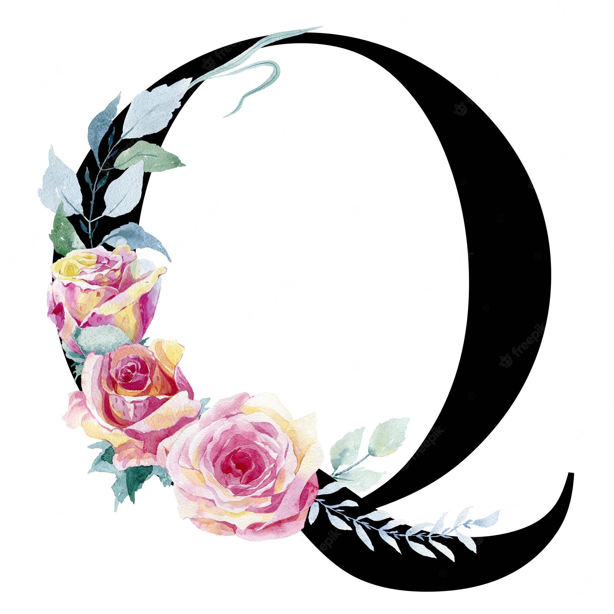 letter Q, watercolor roses, soft pinks, Full HD Desktop Wallpaper