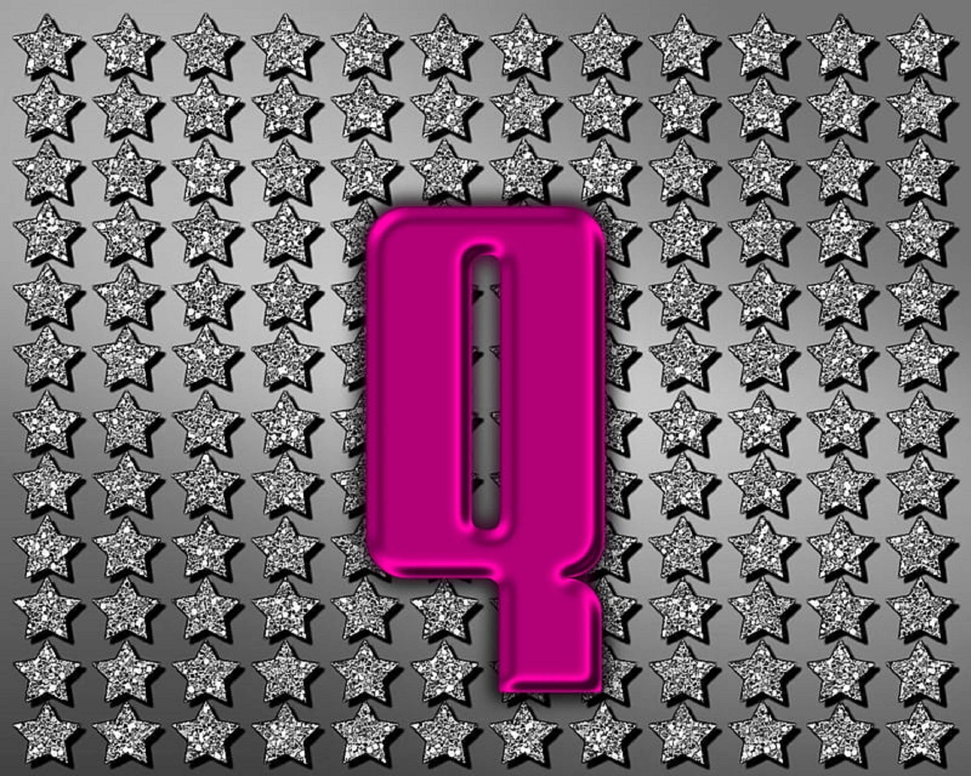 magenta, 3D letter Q, glittery silver stars, Full HD Desktop Wallpaper