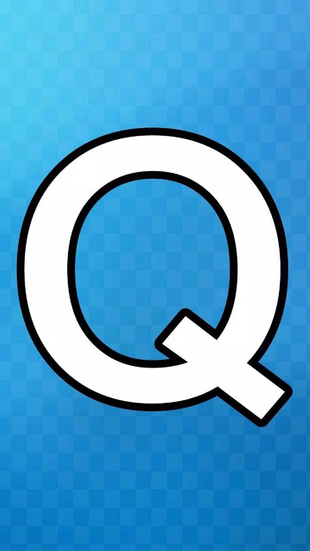 White Letter Q, blue checkered background, black outline, Full HD Phone Wallpaper