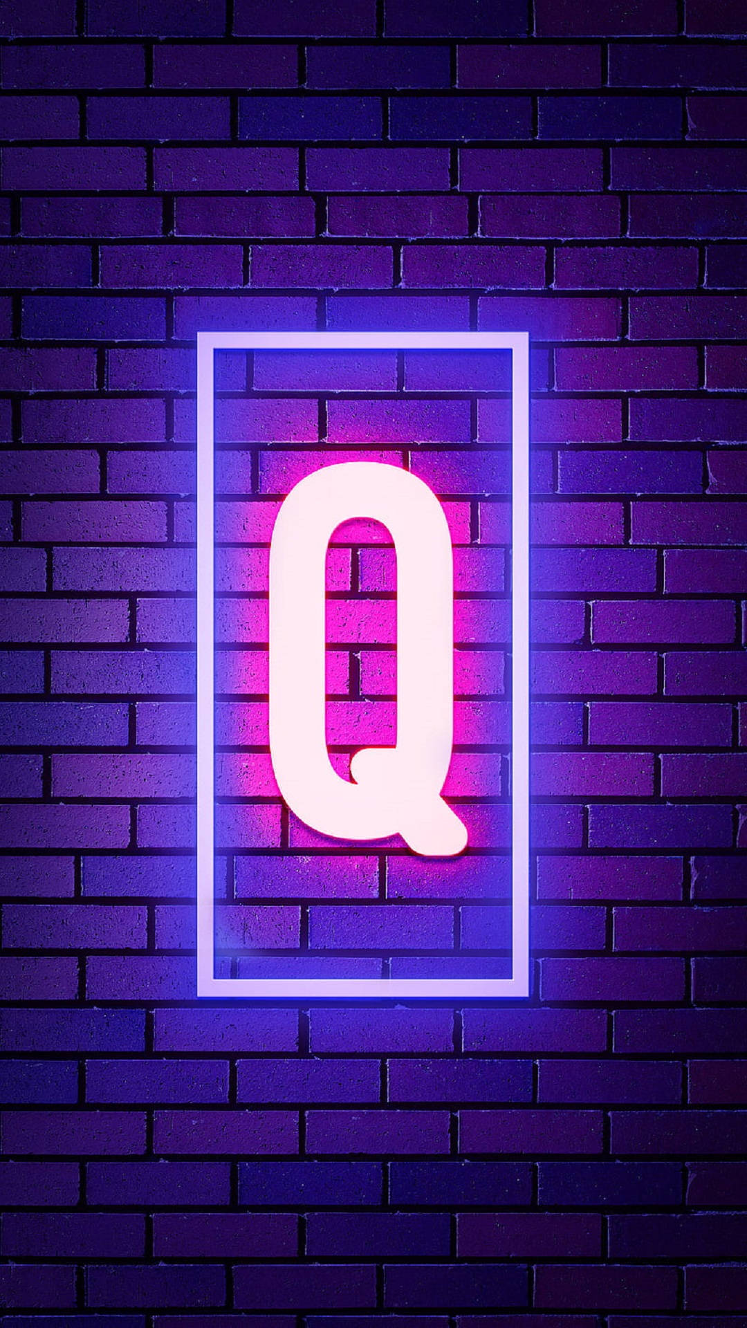 Letter Q, purple bricks, neon letter Q, Full HD Phone Wallpaper