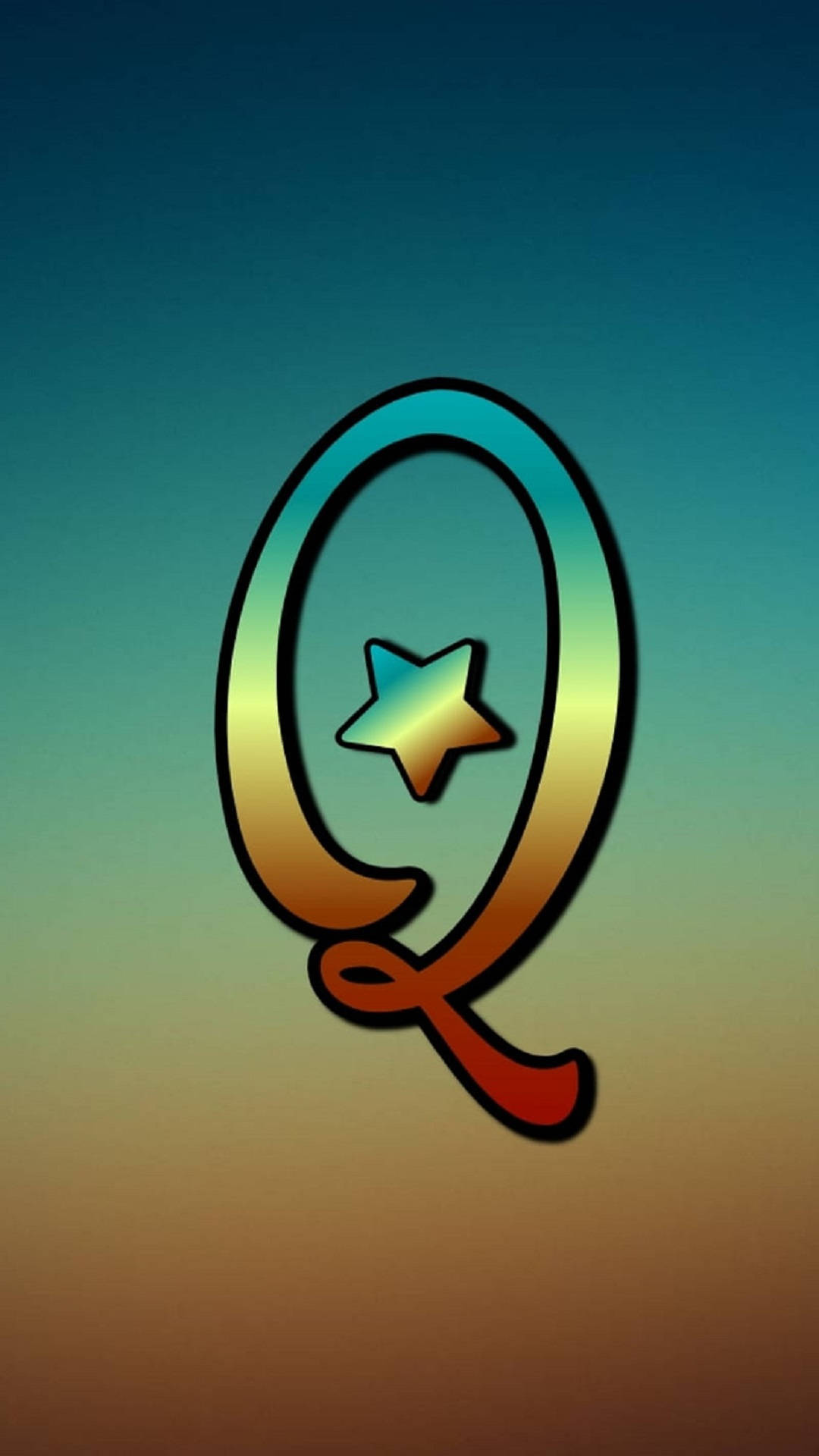 letter Q, star icon, teal, Full HD Phone Wallpaper