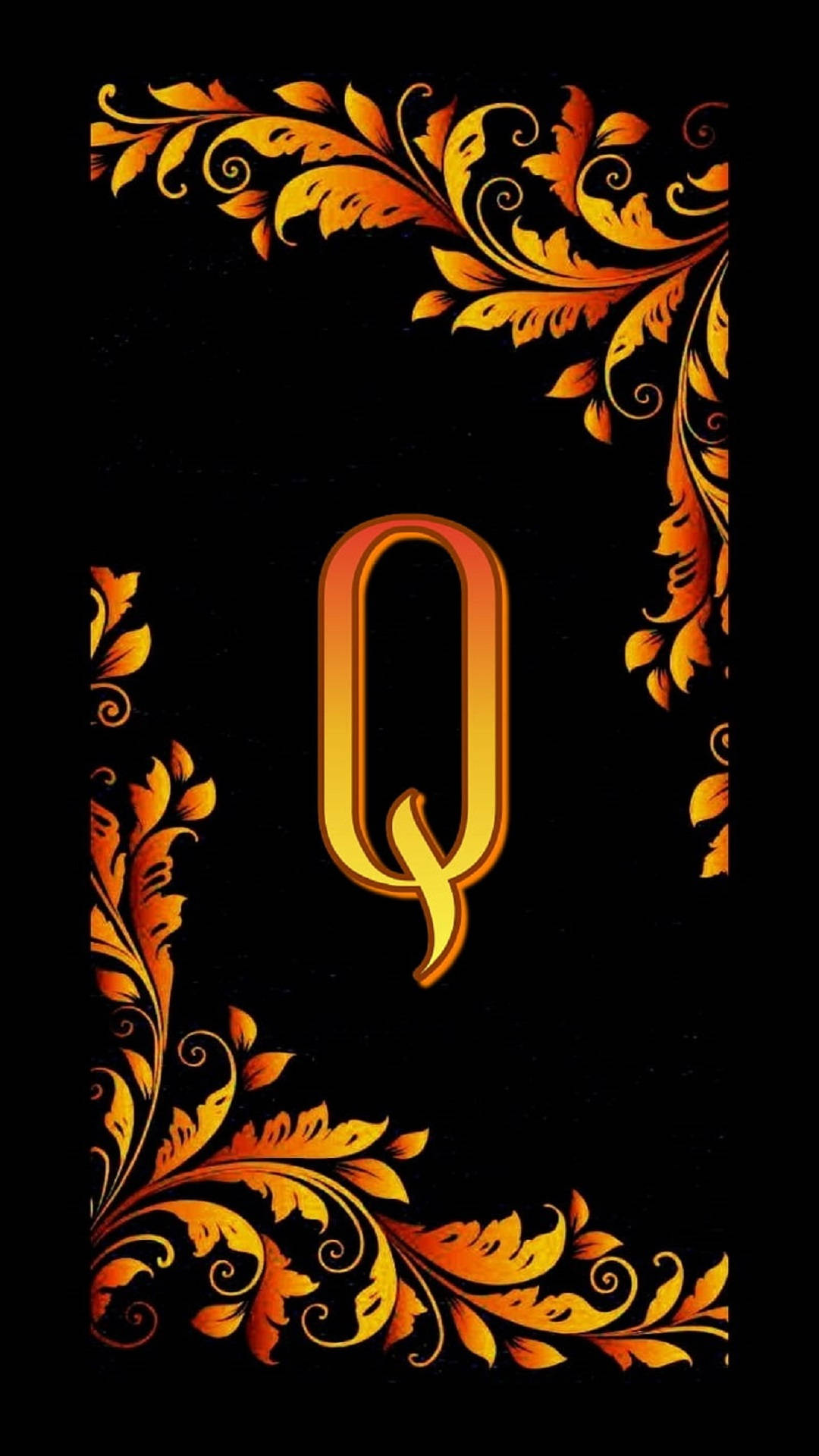 Letter Q, golden ornate letter Q, black background, Full HD Phone Wallpaper