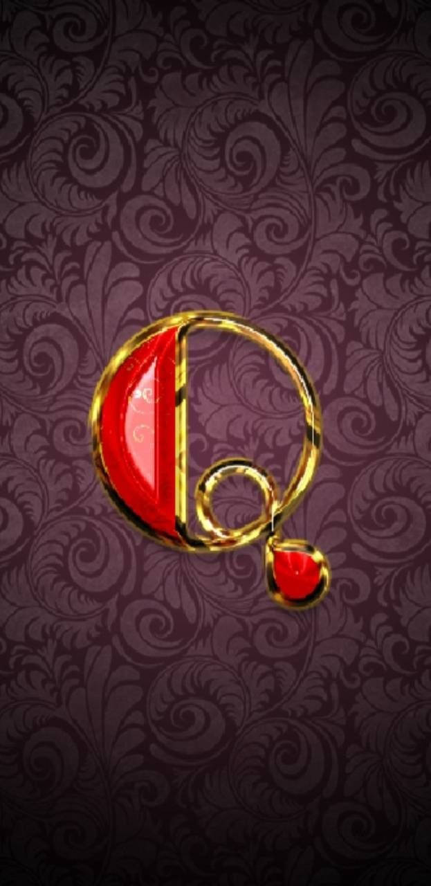 letter Q, purple swirls, glossy red and gold, HD Phone Wallpaper