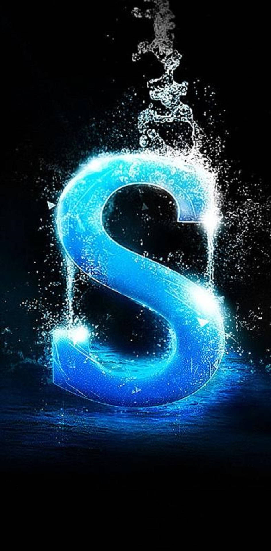 Ice-Cold Letter S, glowing blue letter S, sparkling droplets, Full HD Phone Wallpaper