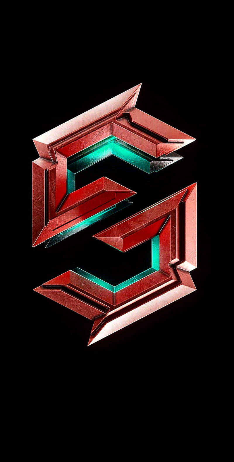 metallic red, teal, 3D stylized letter S, HD Phone Wallpaper