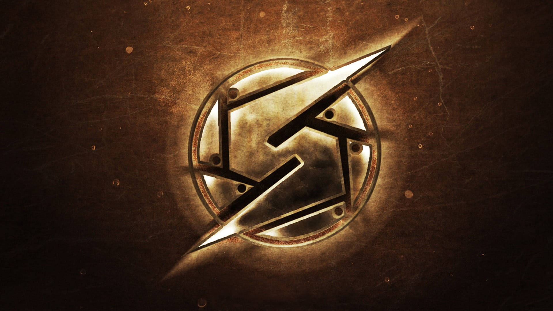 metallic pressed s, glowing metallic lightning bolt emblem, circular frame, Full HD Desktop Wallpaper