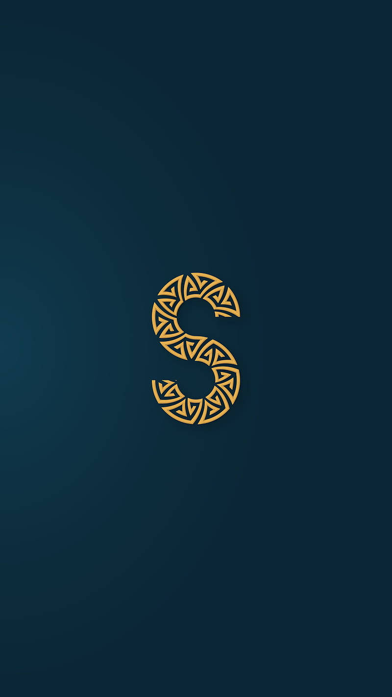 golden ornate letter S, geometric patterns, deep teal gradient background, HD Phone Wallpaper