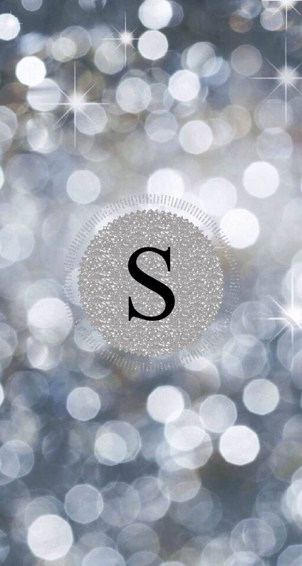 silver bokeh background, glittery circular monogram S, Aesthetic Grey Letter S, Full HD Phone Wallpaper
