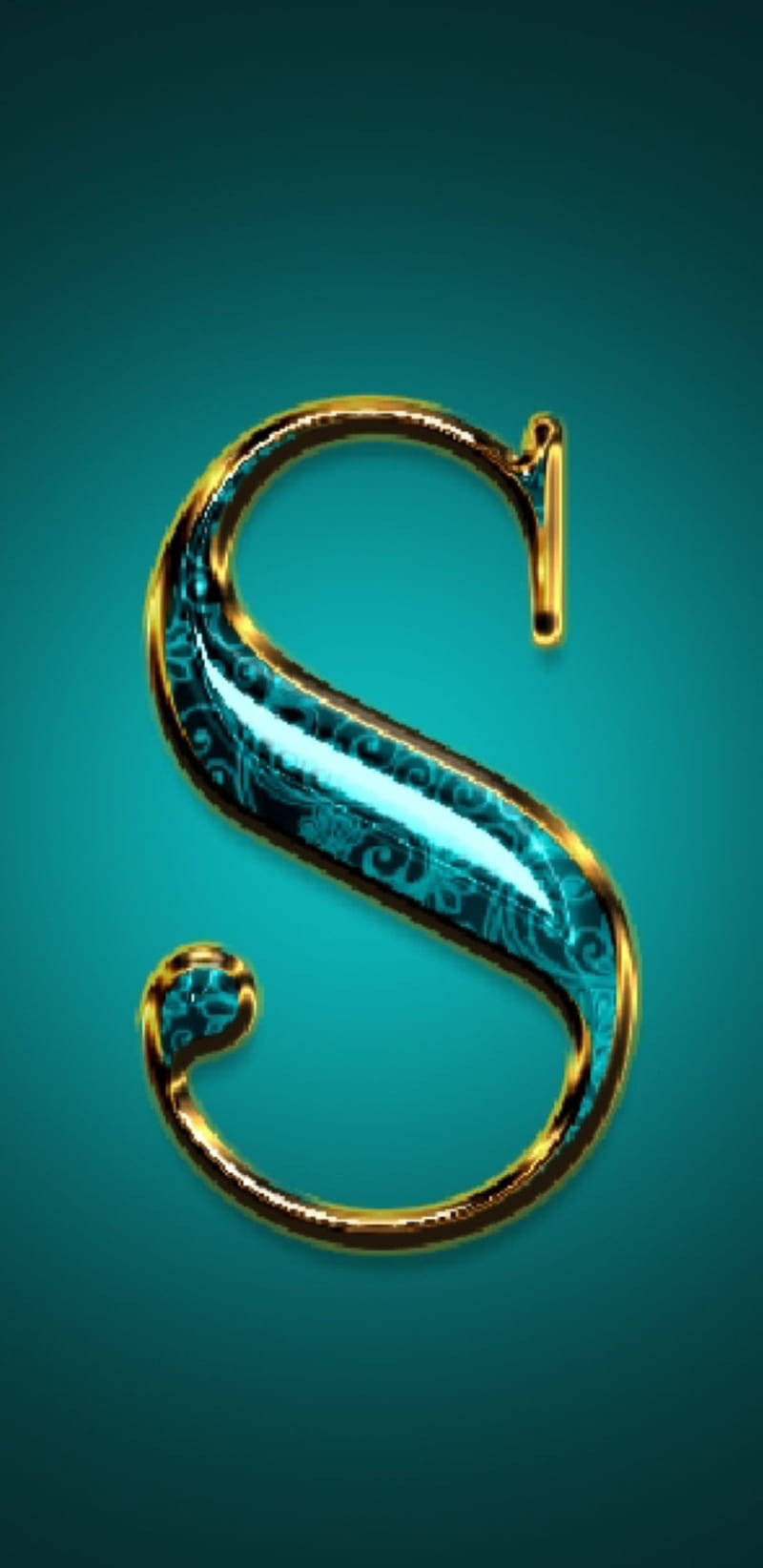 golden letter S, intricate blue paisley patterns, teal gradient background, HD Phone Wallpaper