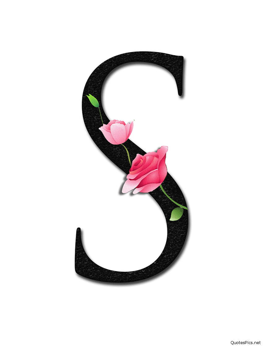 letter S, pink roses, green stems, SD Phone Wallpaper