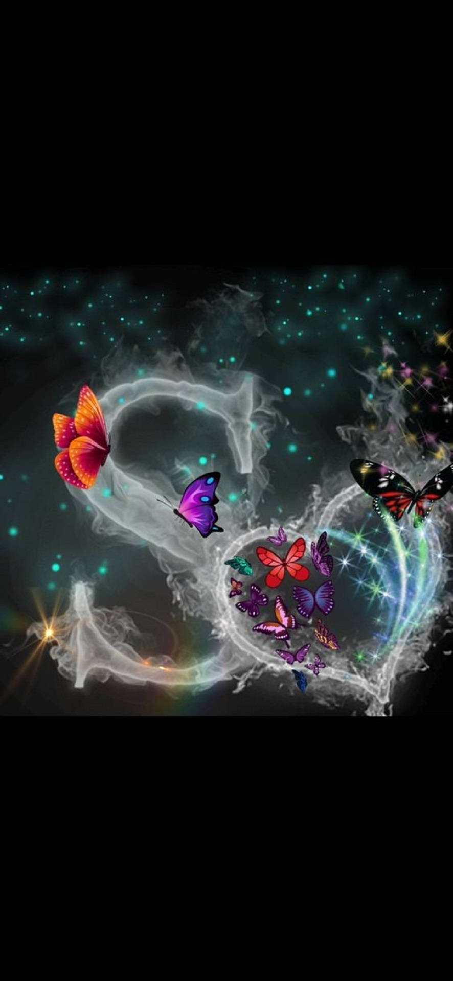 Letter S, butterflies, glowing ethereal heart shape, Full HD Phone Wallpaper