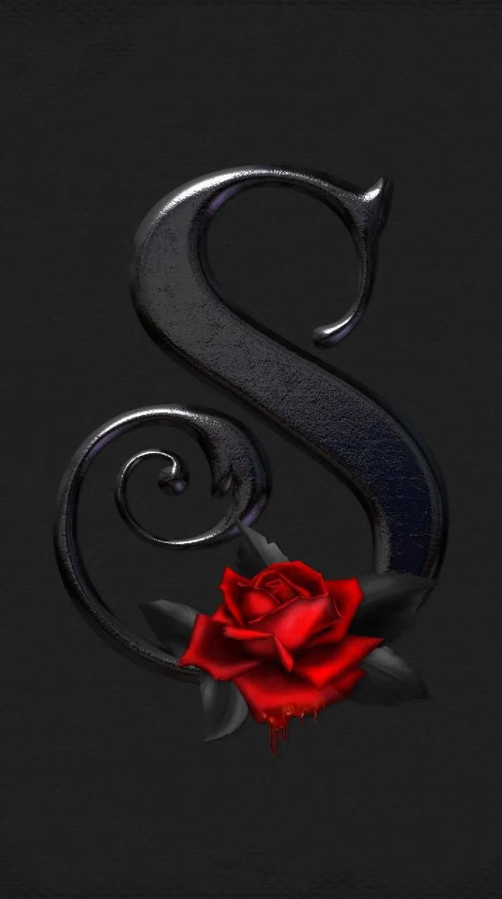 letter S, red rose, glossy black, HD Phone Wallpaper