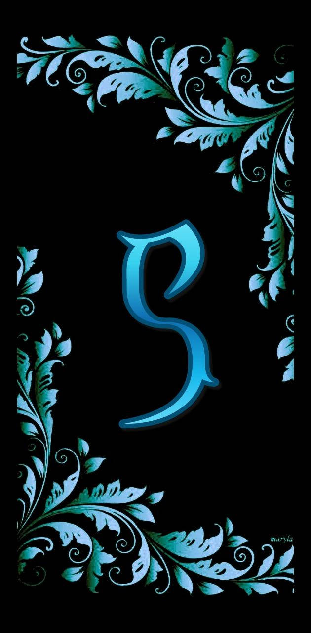glowing blue stylized letter S, ornate teal floral border, black background, HD Phone Wallpaper