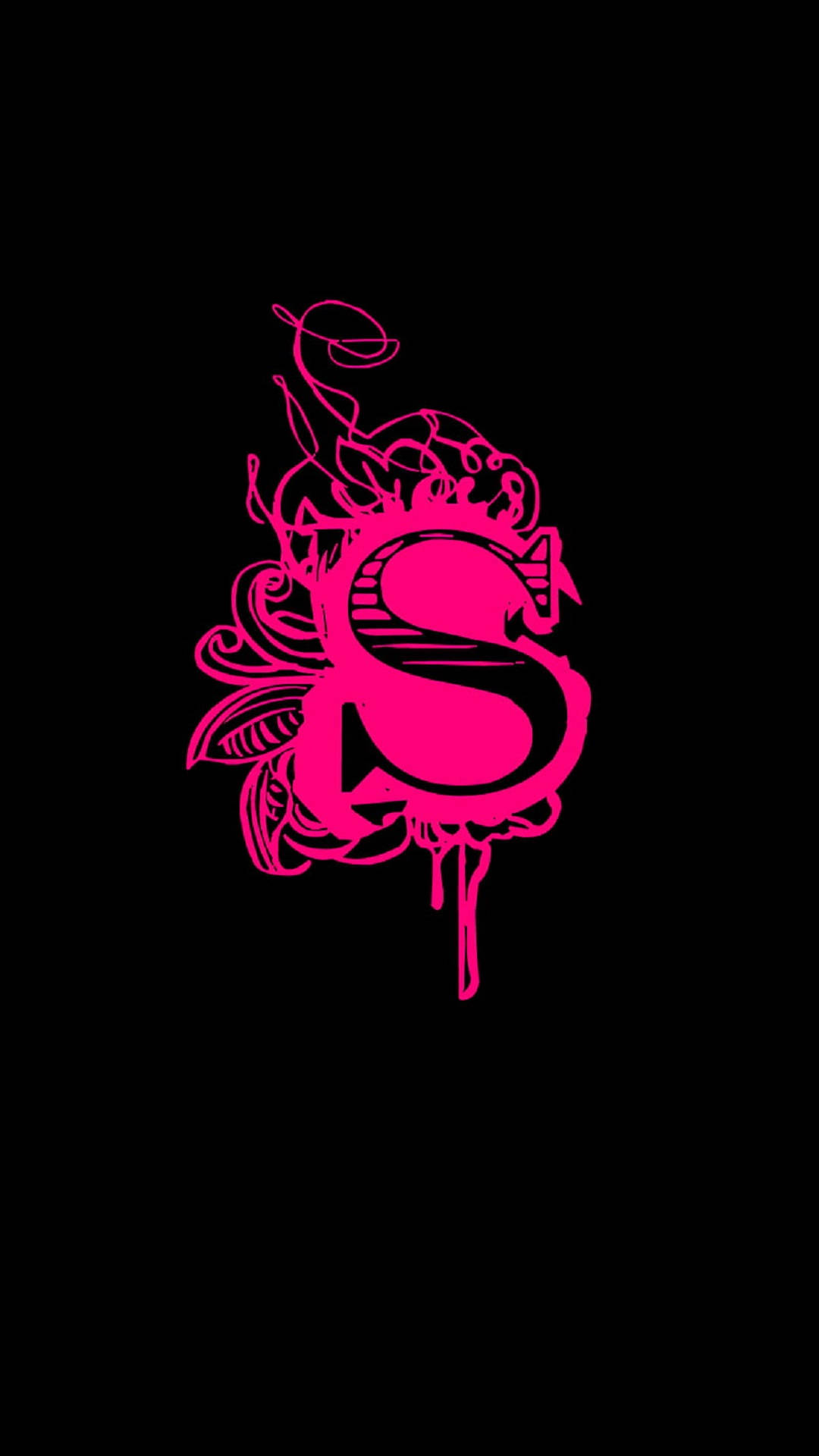 pink letter S, ornate swirls, dripping paint, Full HD Phone Wallpaper