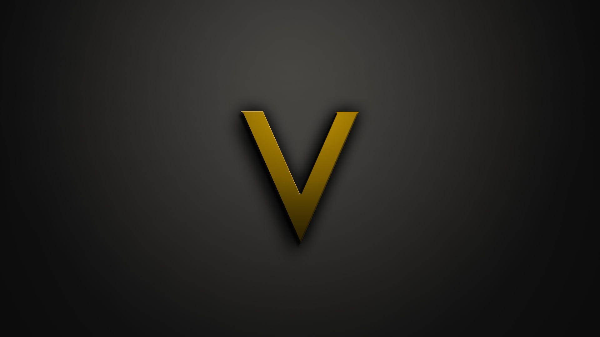 minimalistic gold letter v, dark gradient background, soft lighting, Full HD Desktop Wallpaper