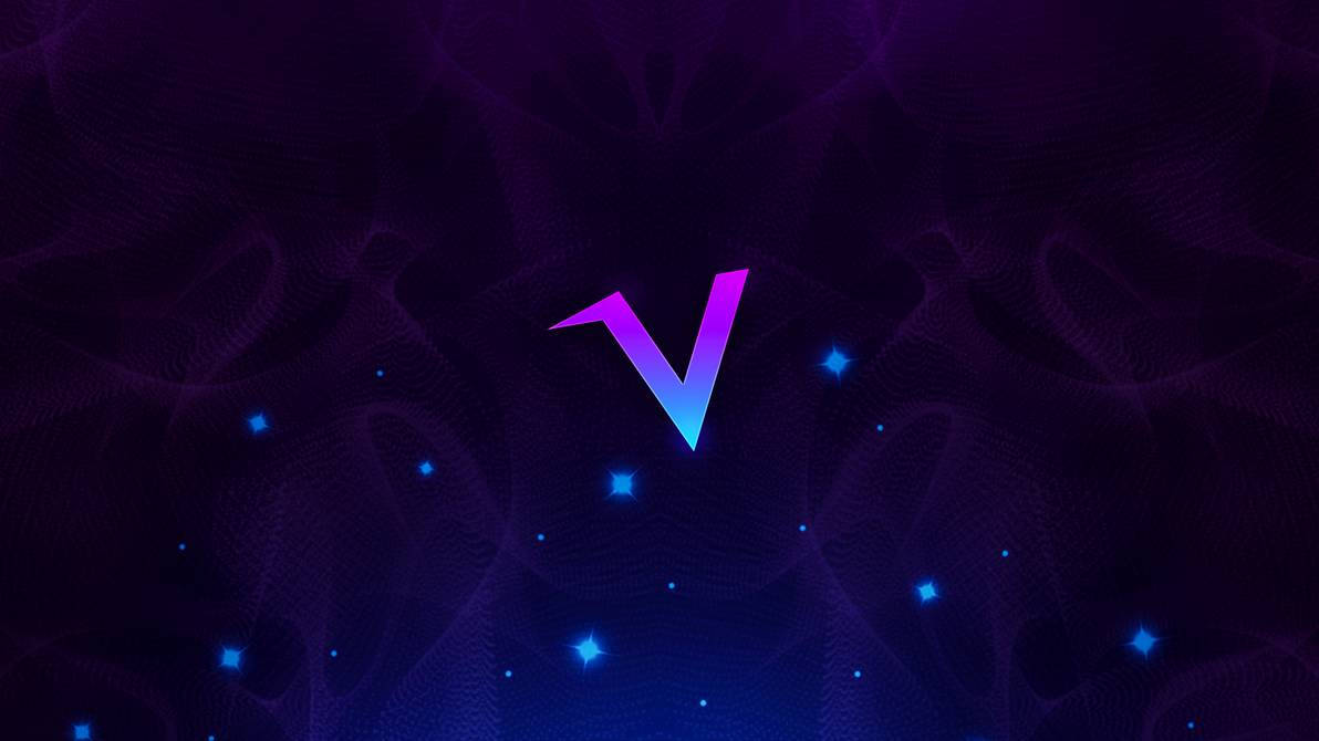 Pink And Blue Letter V, glowing gradient V symbol, swirling dark purple patterns, SD Desktop Wallpaper