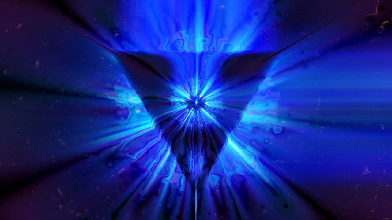 Cosmic Letter V, radiant blue light, symmetrical abstract pattern, HD Desktop Wallpaper