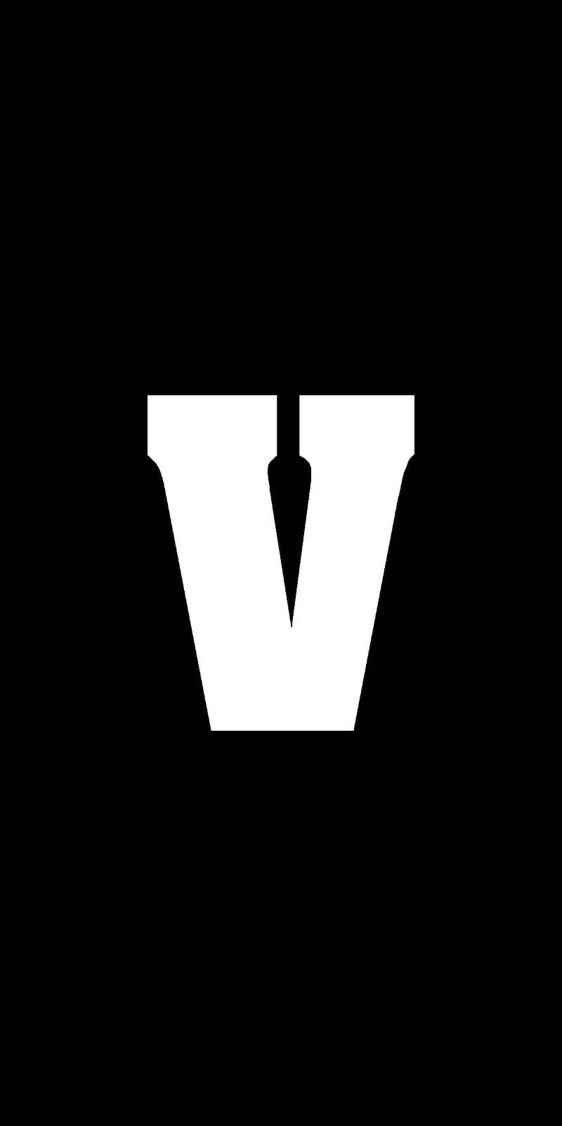 white letter V, black background, minimalist contrast, HD Phone Wallpaper
