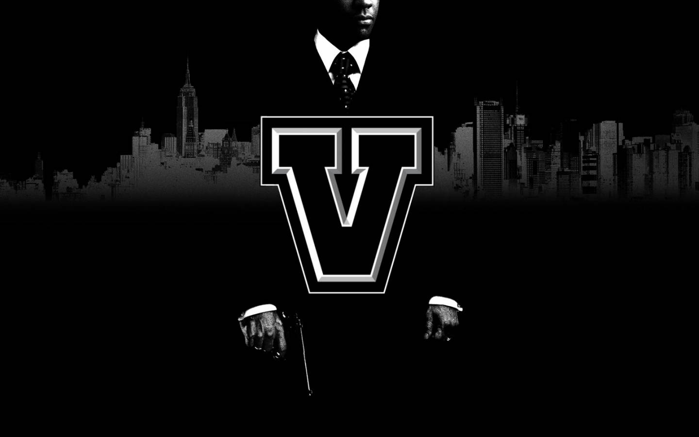 Classy Letter V, monochrome silhouette, man in a suit, HD Desktop Wallpaper