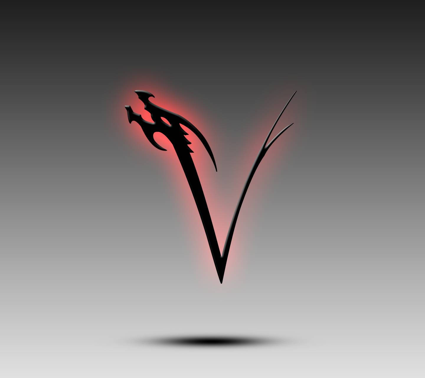 letter V, dragon-like head, glowing red edges, HD Desktop Wallpaper