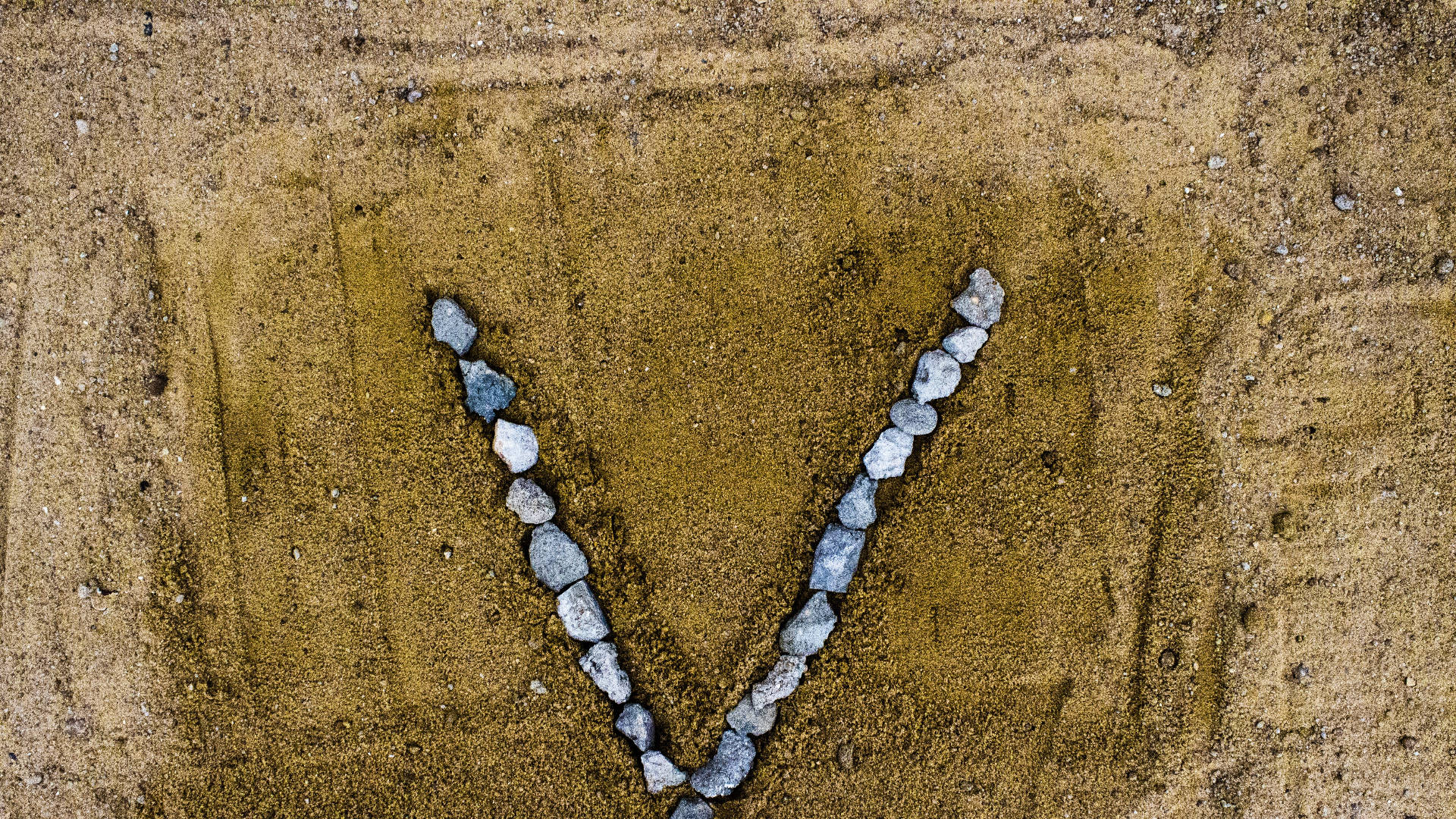 letter V, gray stones, textured brown sand, Full HD Desktop Wallpaper