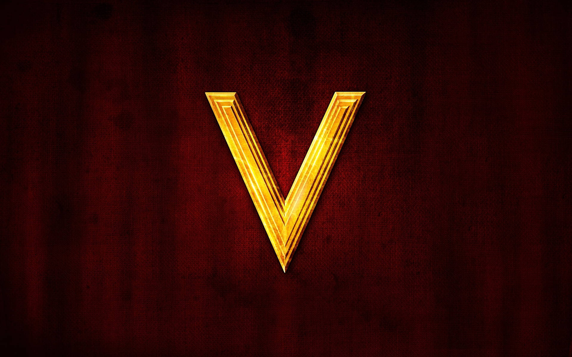 golden letter V, deep red fabric background, glowing, Full HD Desktop Wallpaper