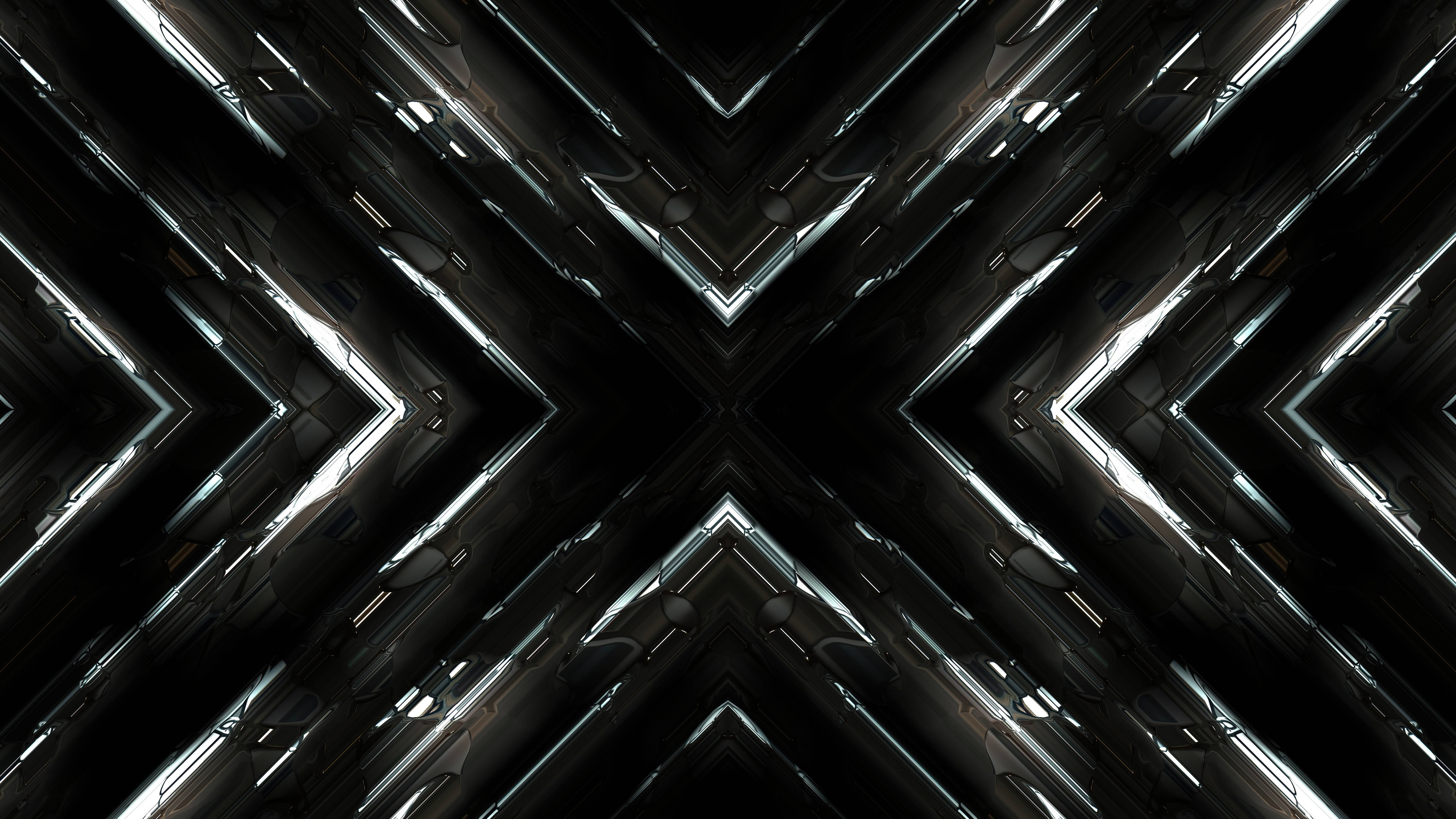 metallic letter x pattern, glowing metallic chevrons, central point, 5K Desktop Wallpaper