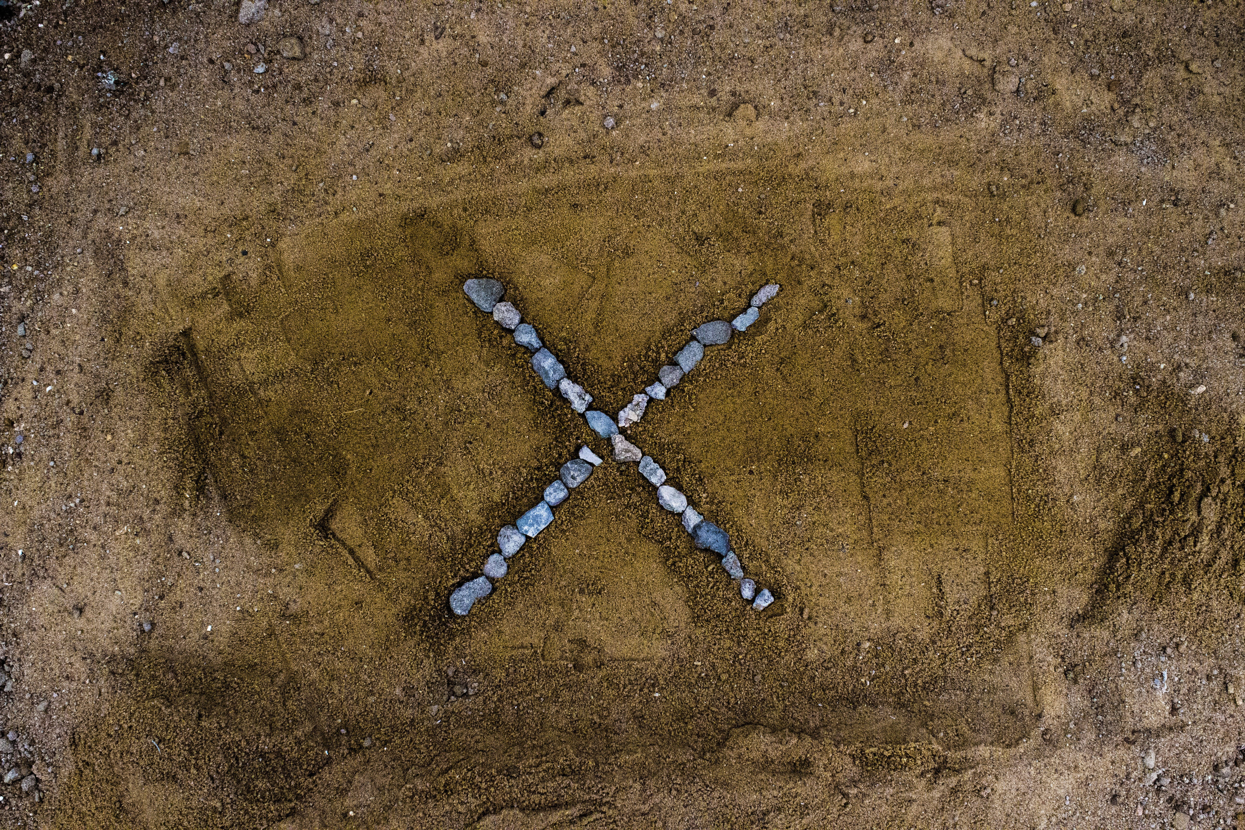 Letter X, smooth stones, damp earth, 5K Desktop Wallpaper