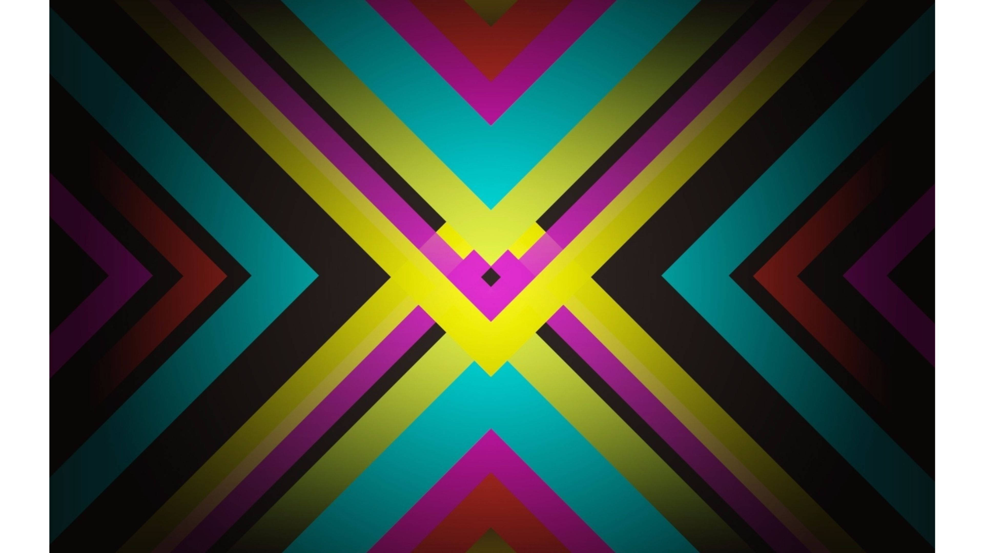 neon letter x pattern, teal, yellow, 4K Desktop Wallpaper