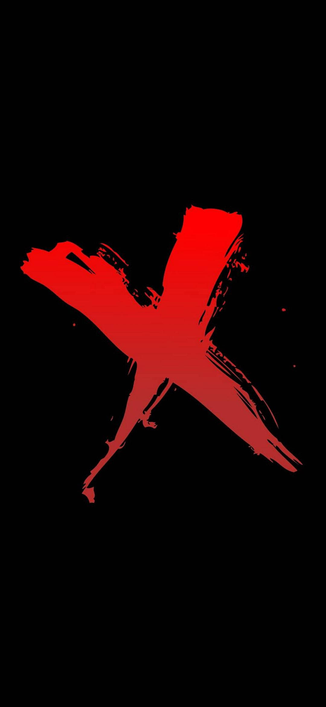 Painted Letter X, bold red brushstroke, stark black background, Full HD Phone Wallpaper