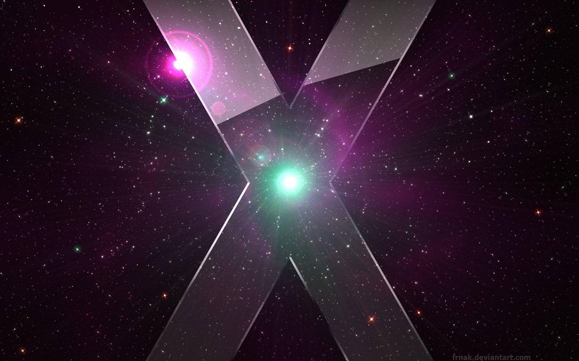Letter X, cosmic X-shaped structure, glowing green and pink, Full HD Desktop Wallpaper
