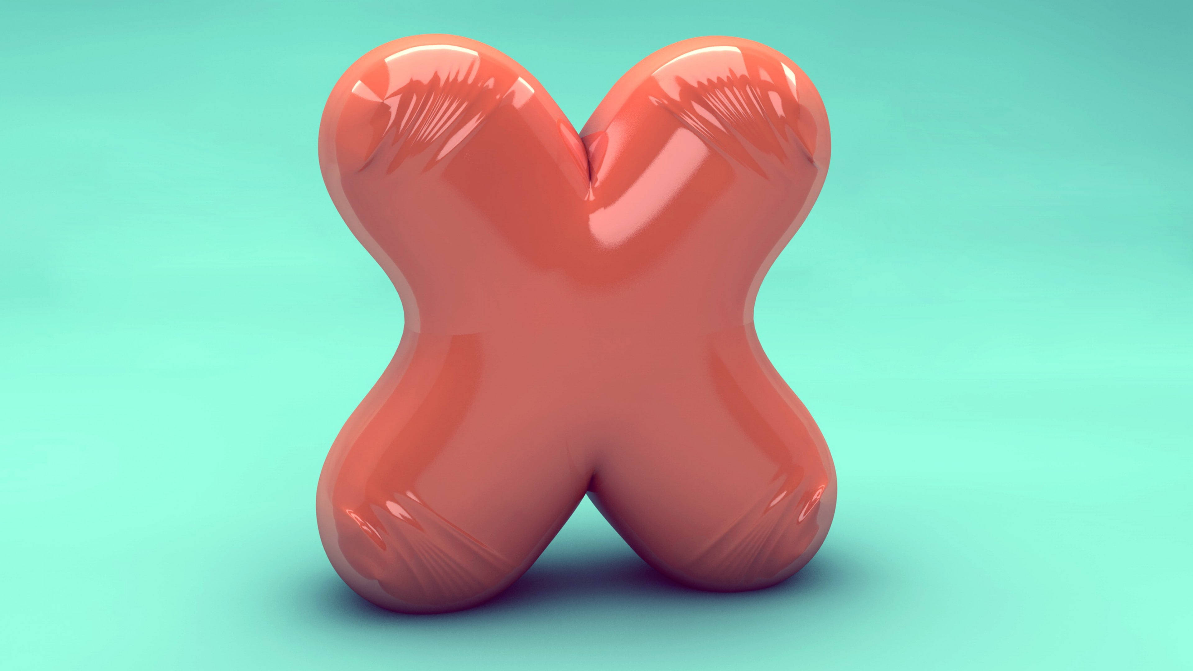 balloon shaped as Letter X, glossy coral-colored, rounded edges, 4K Desktop Wallpaper