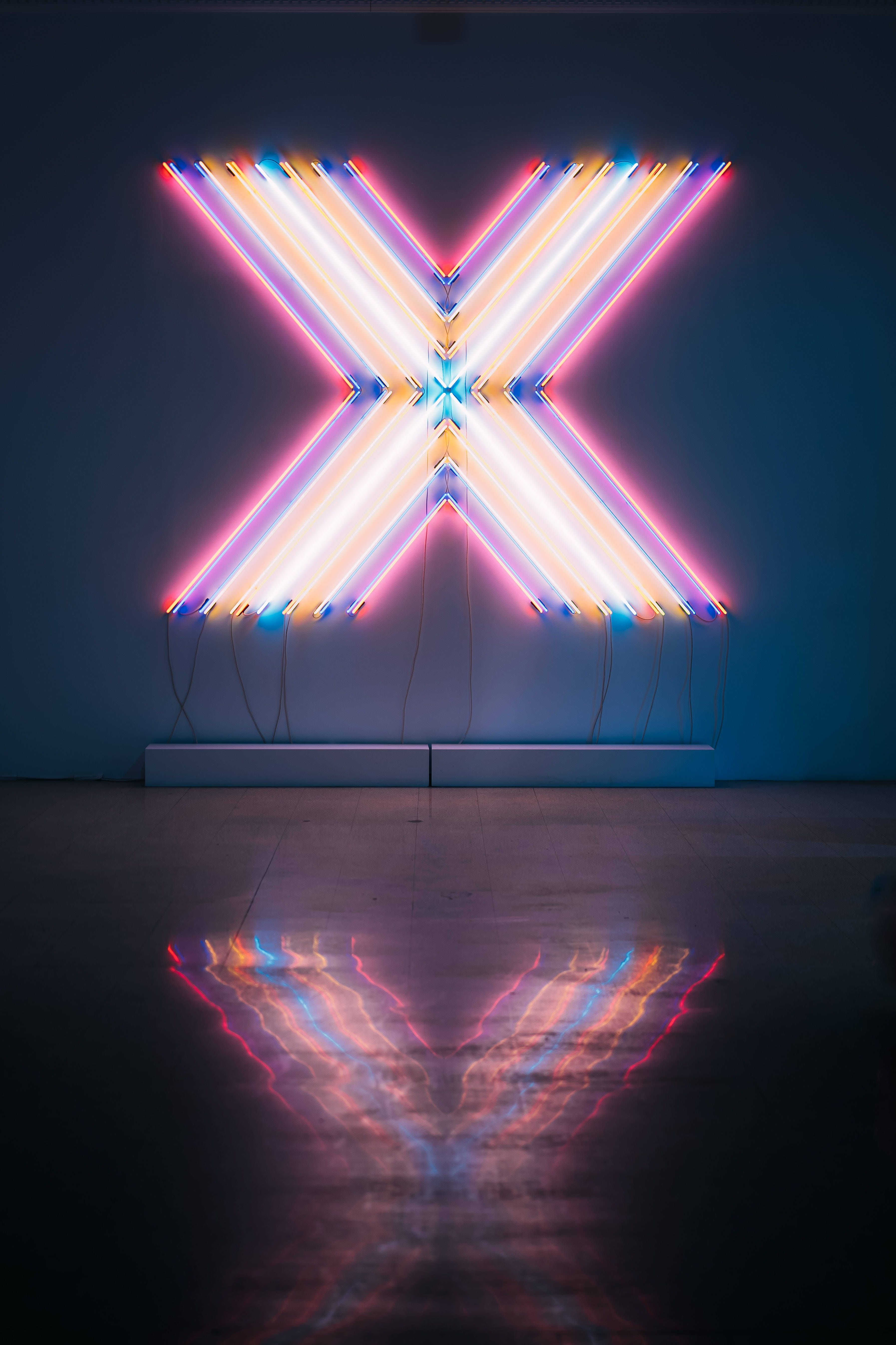 Letter X, neon X sculpture, pink blue and white, 5K Phone Wallpaper