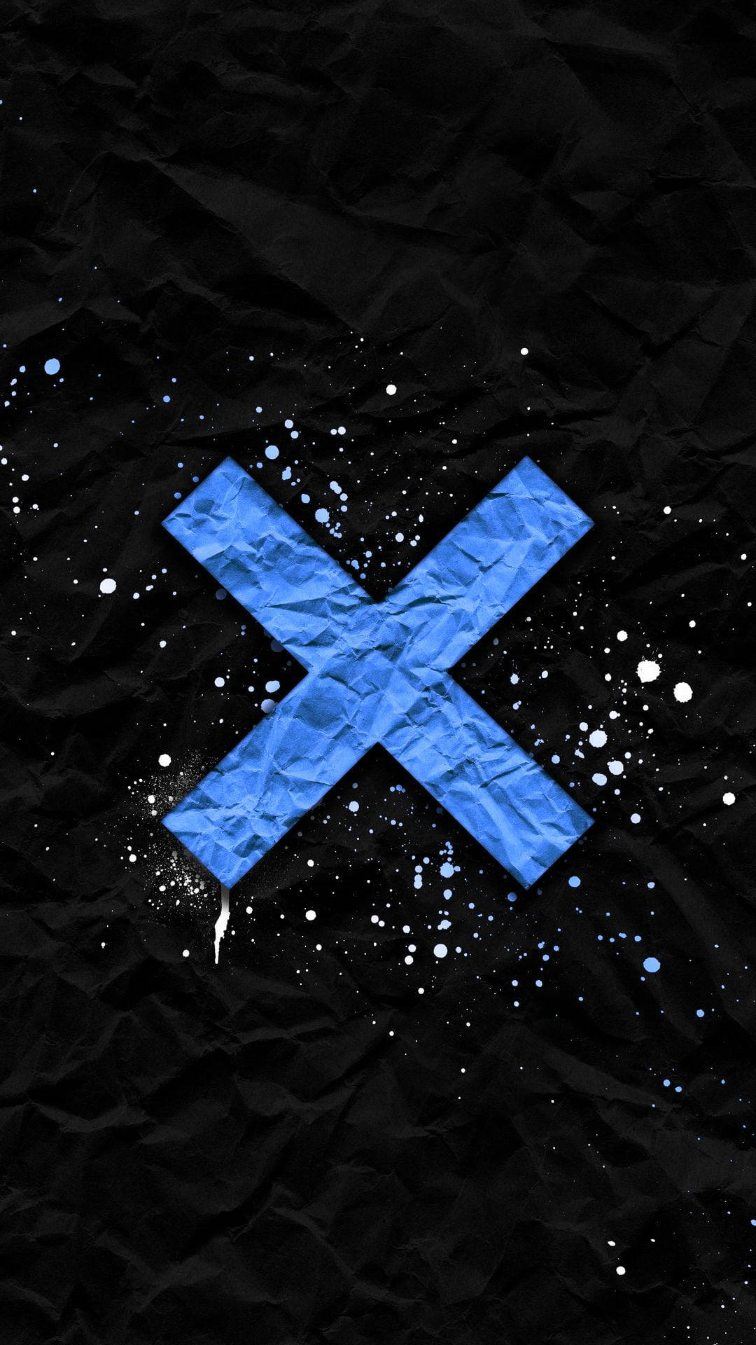 blue, crumpled X, textured black paper, Full HD Phone Wallpaper