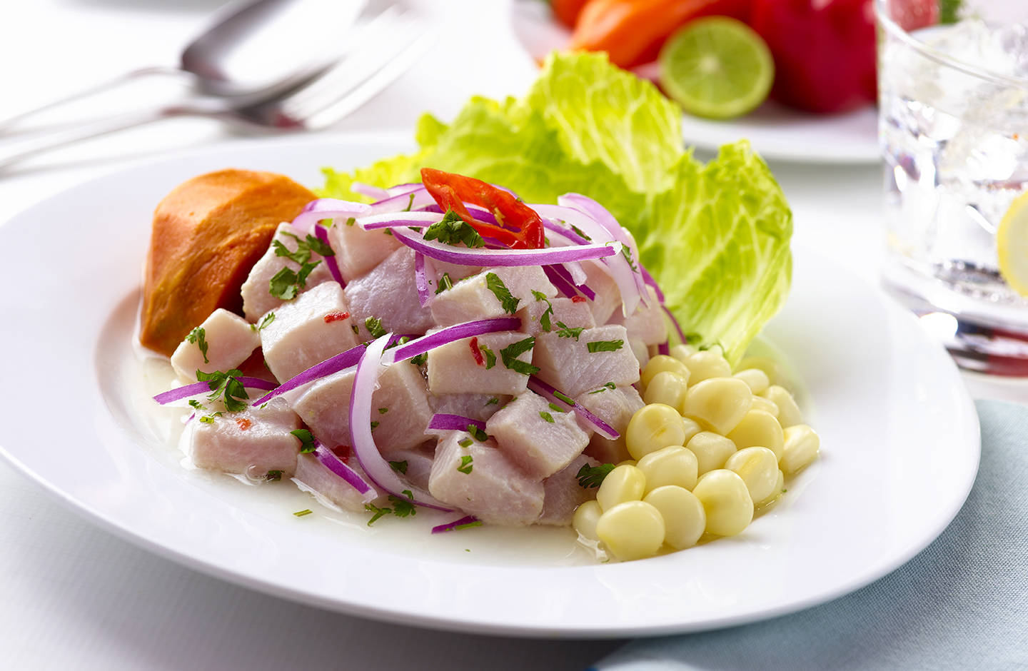 ceviche, raw fish meat, corn kernels, HD Desktop Wallpaper