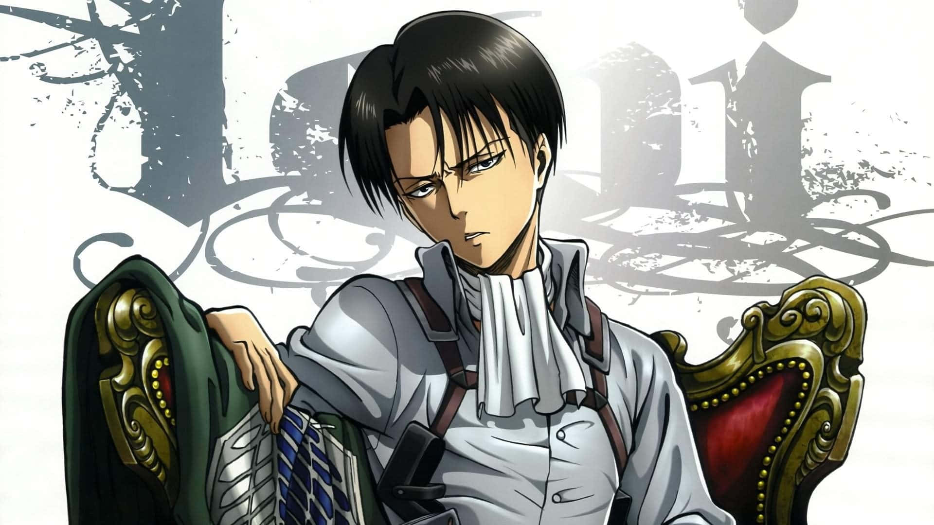 Levi Ackerman, white uniform, ornate chair, Full HD Desktop Wallpaper