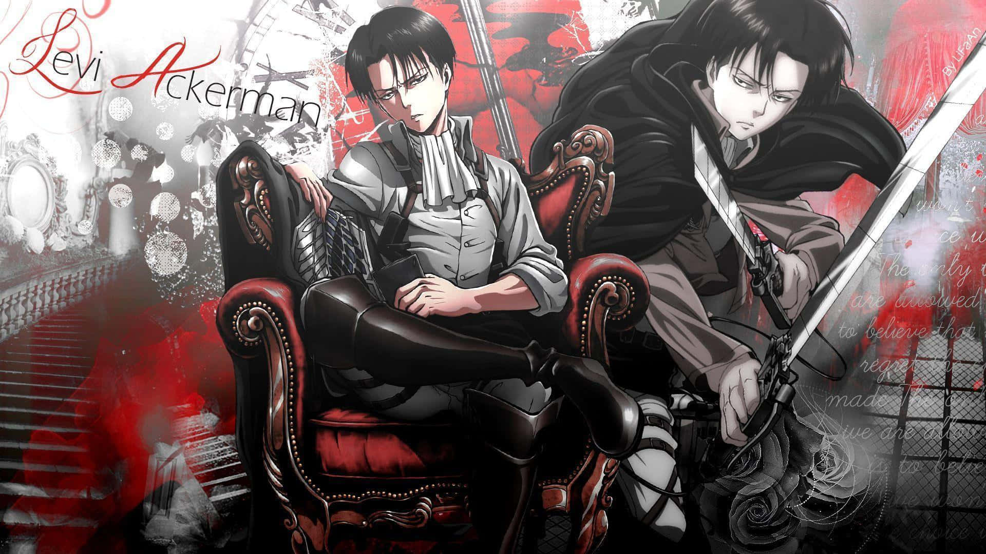 Levi Ackerman, red chair, shadowy version of himself, Full HD Desktop Wallpaper