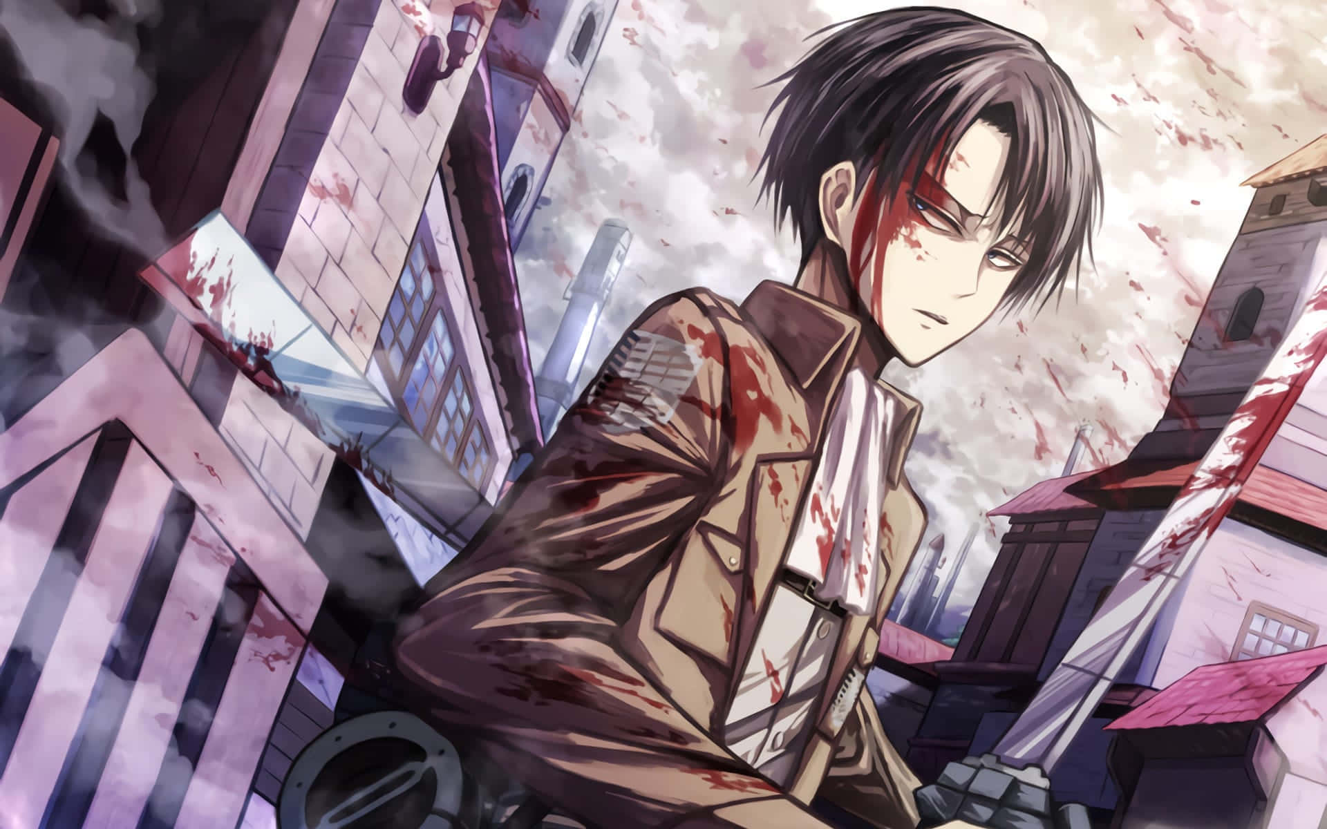 Levi Ackerman, 104th Survey Corps, stormy sky, Full HD Desktop Wallpaper