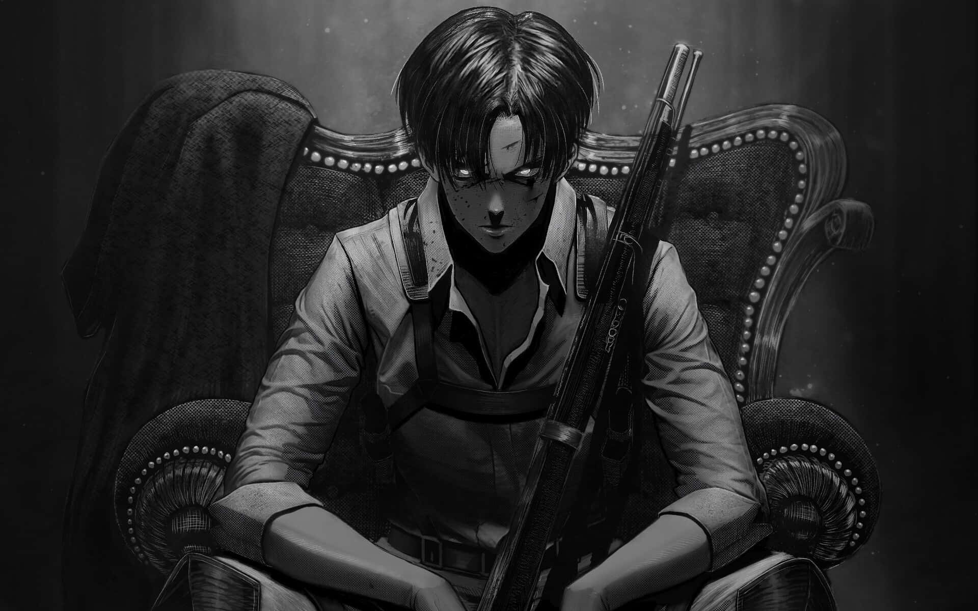 Levi Ackerman, anime character, vintage chair, Full HD Desktop Wallpaper