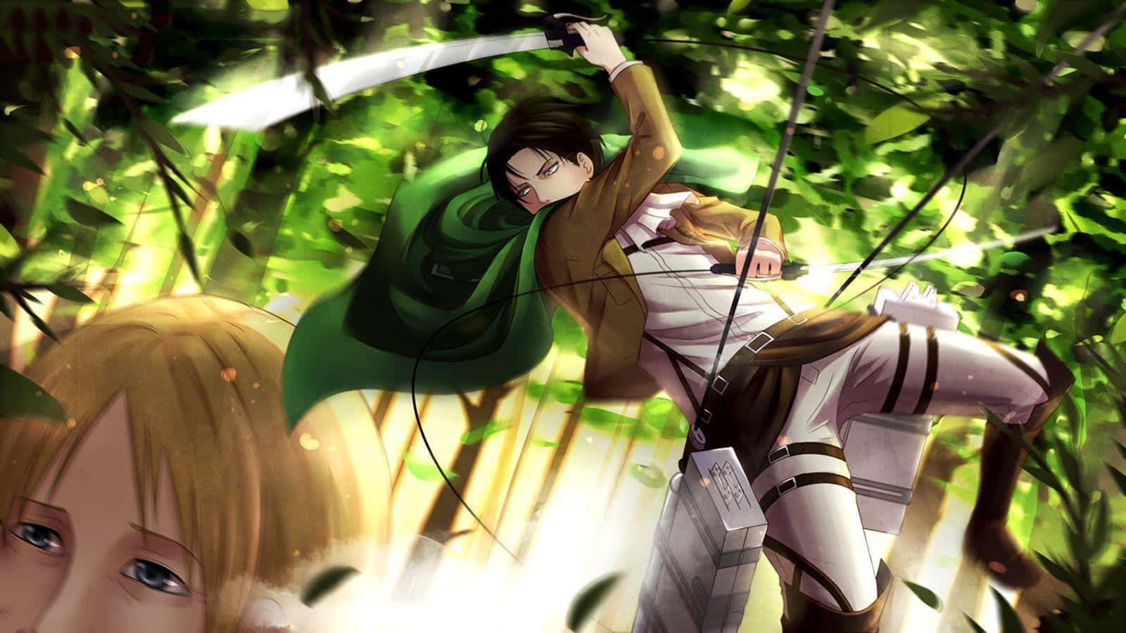 Levi Ackerman, green cloak, sword, HD Desktop Wallpaper