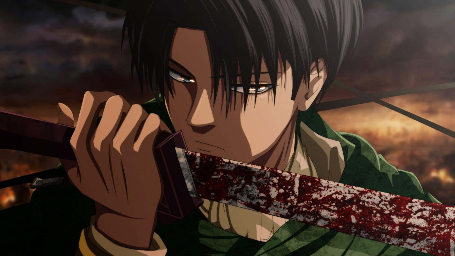 Levi Ackerman, anime warrior, bloodied sword, Full HD Desktop Wallpaper