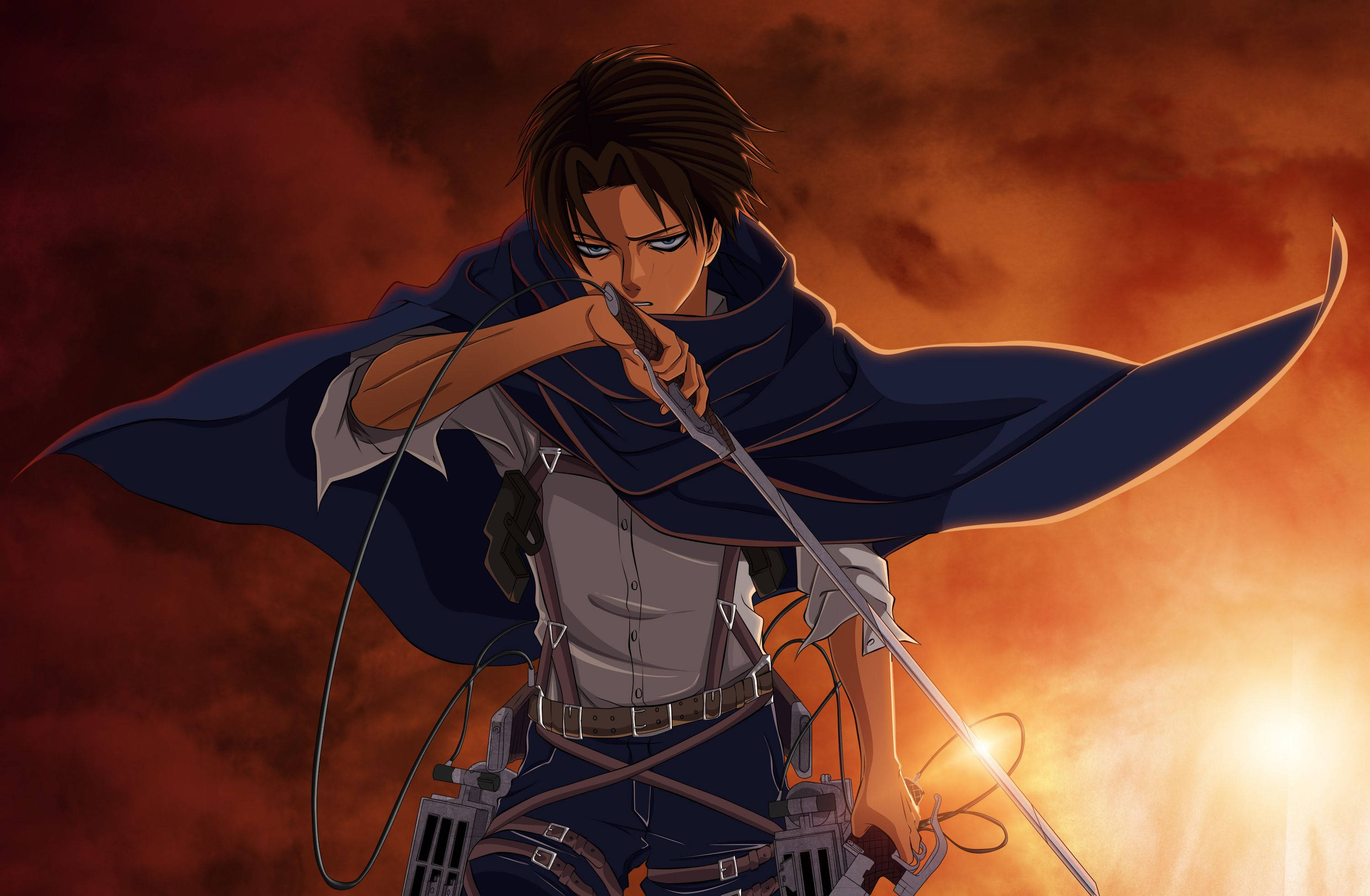 Levi Ackerman, blue cloak, sword, 2K Desktop Wallpaper