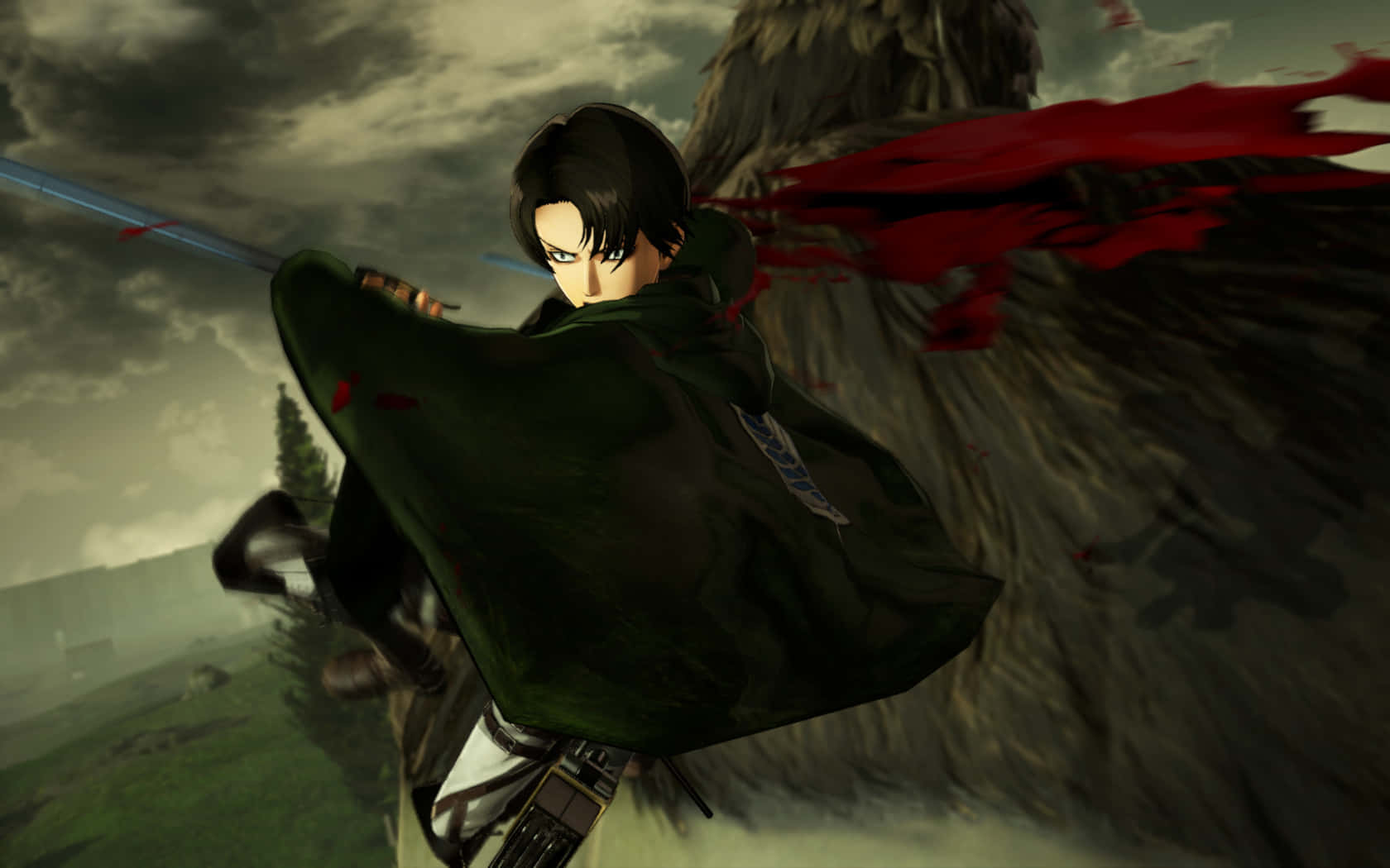 Levi Ackerman, green cloak, glowing sword, HD Desktop Wallpaper