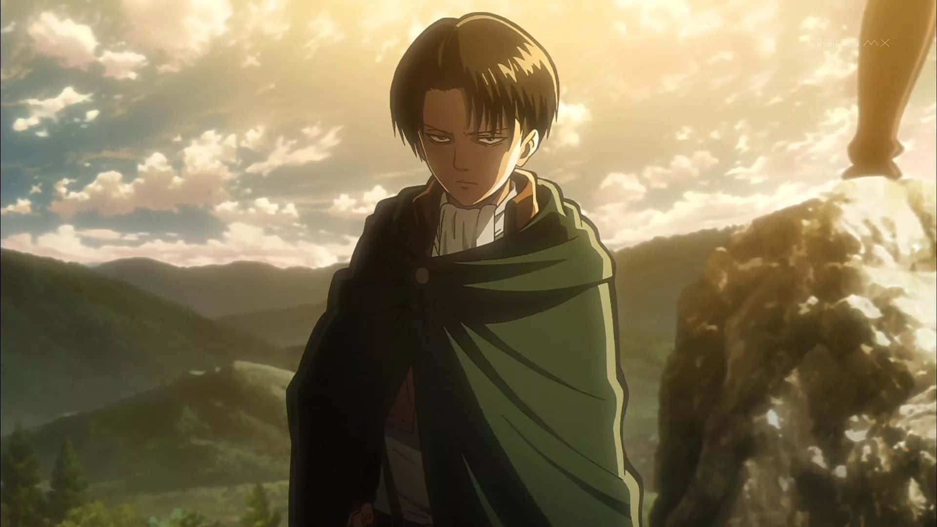 Levi Ackerman, rocky cliff, rolling hills, Full HD Desktop Wallpaper